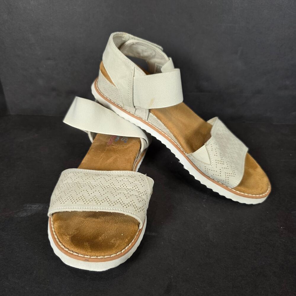 Skechers BOBsS Desert Kiss Off White Strappy Comfy Sandal Perforated Faux Suede